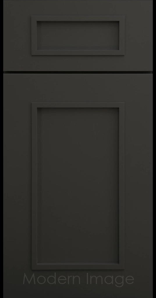 Gilbert cabinet a recessed flat panel and elevated molding in Midnight Sun matte finish.